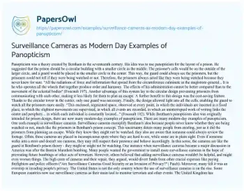 Essay on Surveillance Cameras as Modern Day Examples of Panopticism