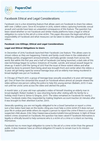 Essay on Facebook Ethical and Legal Considerations