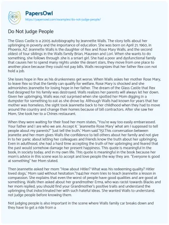 Essay on Do not Judge People