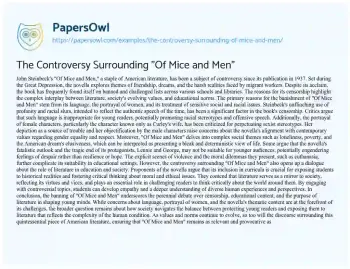 Essay on The Controversy Surrounding “Of Mice and Men”