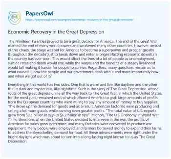 Essay on Economic Recovery in the Great Depression