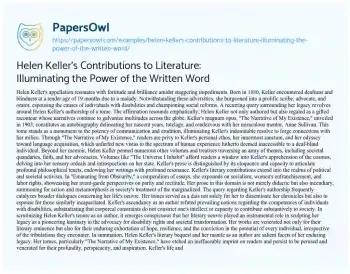 Essay on Helen Keller’s Contributions to Literature: Illuminating the Power of the Written Word