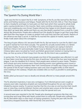 Essay on The Spanish Flu during World War 1