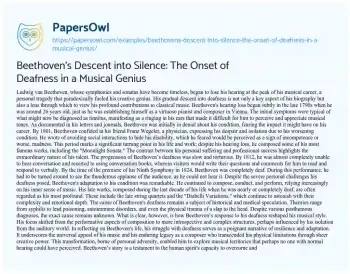 Essay on Beethoven’s Descent into Silence: the Onset of Deafness in a Musical Genius