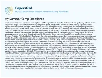 Essay on My Summer Camp Experience