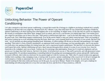 Essay on Unlocking Behavior: the Power of Operant Conditioning