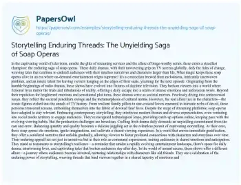 Essay on Storytelling Enduring Threads: the Unyielding Saga of Soap Operas