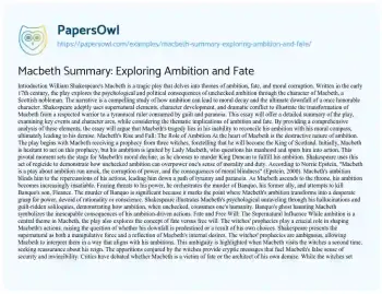 Essay on Macbeth Summary: Exploring Ambition and Fate