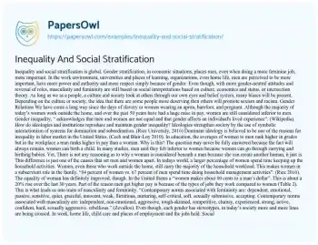 Essay on Inequality and Social Stratification