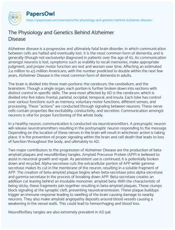 Essay on The Physiology and Genetics Behind Alzheimer Disease