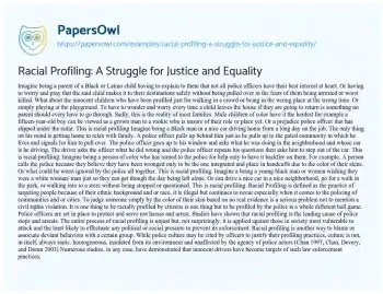 Essay on Racial Profiling: a Struggle for Justice and Equality