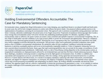 Essay on Holding Environmental Offenders Accountable: the Case for Mandatory Sentencing