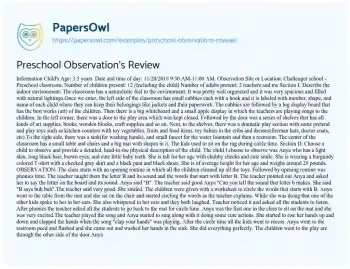 Essay on Preschool Observation’s Review