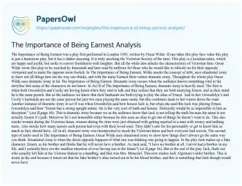 Essay on The Importance of being Earnest Analysis