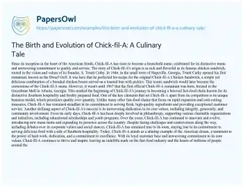 Essay on The Birth and Evolution of Chick-fil-A: a Culinary Tale