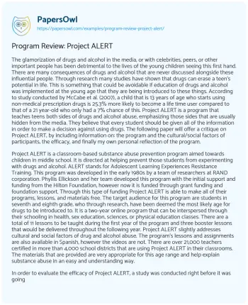 Essay on Program Review: Project ALERT