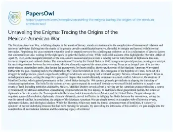 Essay on Unraveling the Enigma: Tracing the Origins of the Mexican-American War