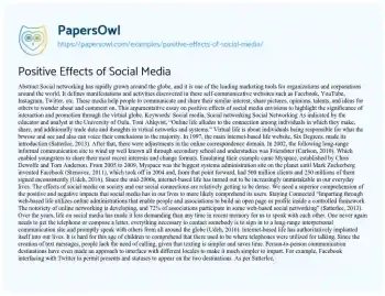 Essay on Positive Effects of Social Media