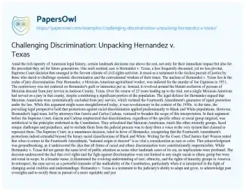 Essay on Challenging Discrimination: Unpacking Hernandez V. Texas