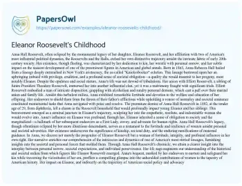 Essay on Eleanor Roosevelt’s Childhood