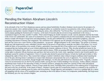 Essay on Mending the Nation: Abraham Lincoln’s Reconstruction Vision