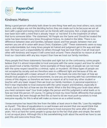 Essay on Kindness Matters