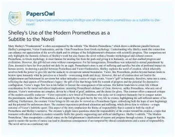 Essay on Shelley’s Use of the Modern Prometheus as a Subtitle to the Novel