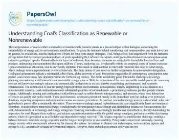 Essay on Understanding Coal’s Classification as Renewable or Nonrenewable