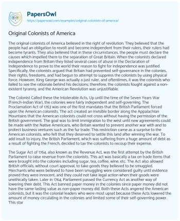 Essay on Original Colonists of America