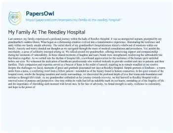 Essay on My Family at the Reedley Hospital