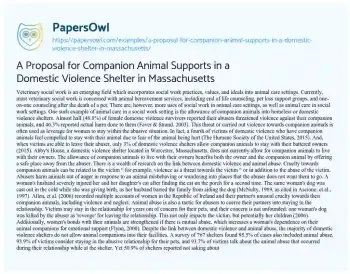 Essay on A Proposal for Companion Animal Supports in a Domestic Violence Shelter in Massachusetts