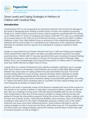 Essay on Stress Levels and Coping Strategies in Mothers of Children with Cerebral Palsy