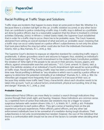 Essay on Racial Profiling at Traffic Stops and Solutions