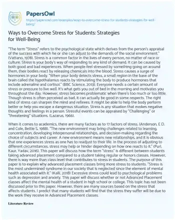 Essay on Ways to Overcome Stress for Students: Strategies for Well-Being