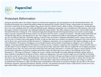 Essay on Protestant Reformation