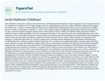 Essay on Jackie Robinson Childhood