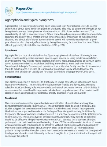 Essay on Agoraphobia and Typical Symptoms