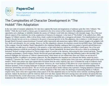 Essay on The Complexities of Character Development in “The Hobbit” Film Adaptation