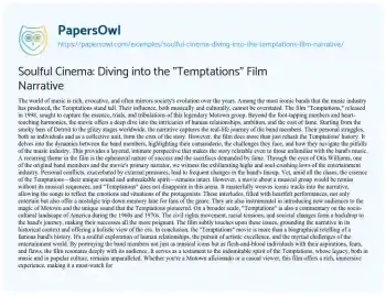 Essay on Soulful Cinema: Diving into the “Temptations” Film Narrative