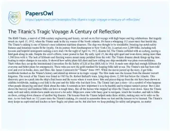 Essay on The Titanic’s Tragic Voyage: a Century of Reflection