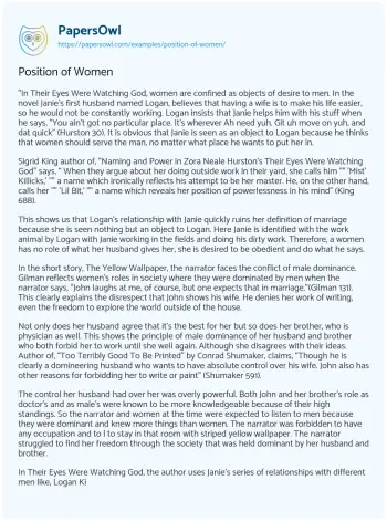 Essay on Position of Women