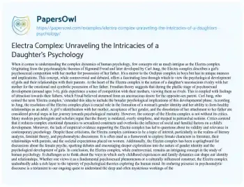 Essay on Electra Complex: Unraveling the Intricacies of a Daughter’s Psychology