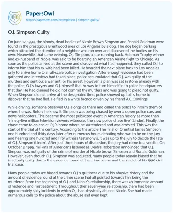 Essay on O.J. Simpson Guilty