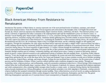 Essay on Black American History: from Resistance to Renaissance