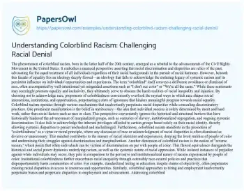 Essay on Understanding Colorblind Racism: Challenging Racial Denial