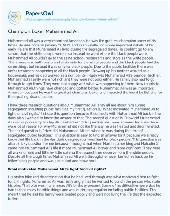 Essay on Champion Boxer Muhammad Ali