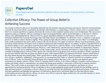 Essay on Collective Efficacy: the Power of Group Belief in Achieving Success