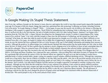 Essay on Is Google Making Us Stupid Thesis Statement