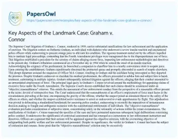 Essay on Key Aspects of the Landmark Case: Graham V. Connor