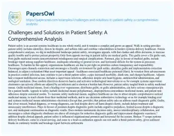 Essay on Challenges and Solutions in Patient Safety: a Comprehensive Analysis